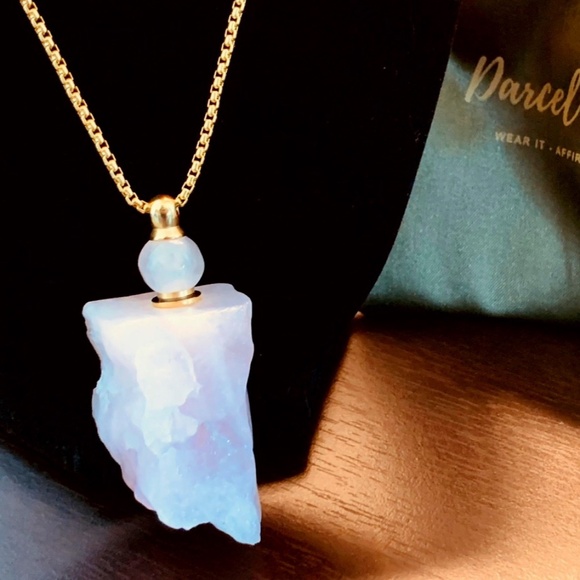 Rose Quartz Perfume Bottle Necklace – 24K Gold-Plated Chain  Semi-Precious Stone - Picture 1 of 5